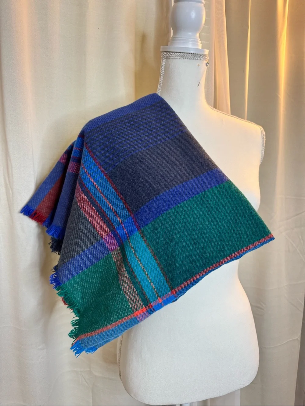 Merona Oversized Plaid Blanket Scarf Wrap Blue Red Green 78x30